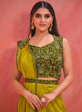 Frilly Looking Partywear Georgette Saree in Yellow Colour